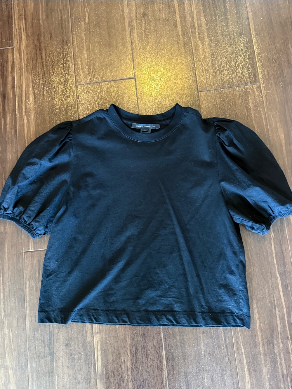 French Connection Black Puff Sleeve Tee Top
